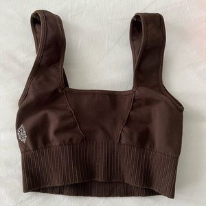 Free People / FP Movement Good Karma Square Neck Bra in Brown - XS/S